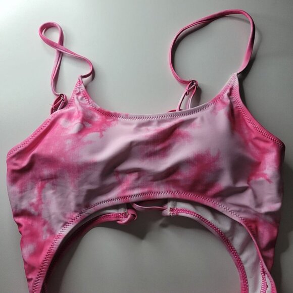 Corset Back String Swimsuit One Piece Hot Pink Open Front Womens Medium - Picture 2 of 10